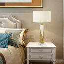 GobekUsa Simple Style Fabric Drum Shade Table Lamp with White Nightstand Light for Living Room - 1 Bulb