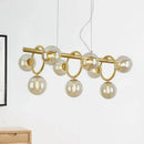 GobekUsa Modern Gold Round Pendant Lighting - 9 Bulb Cognac Glass LED Island Lamp with Linear Design