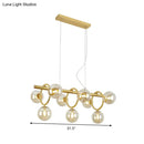GobekUsa Modern Gold Round Pendant Lighting - 9 Bulb Cognac Glass LED Island Lamp with Linear Design