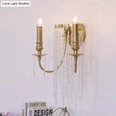 GobekUsa Modern Gold Sconce Light: 1/2 Lights Corridor Wall Lamp with Elegant Metal Candle Design and Crystal Strand Decoration