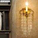 GobekUsa Modern Gold Sconce Light: 1/2 Lights Corridor Wall Lamp with Elegant Metal Candle Design and Crystal Strand Decoration