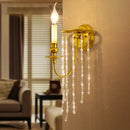 GobekUsa Modern Gold Sconce Light: 1/2 Lights Corridor Wall Lamp with Elegant Metal Candle Design and Crystal Strand Decoration