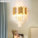 GobekUsa Modern Gold Sconce Light - 4 Layer Wall Fixture with Tri-Sided Crystal Rods and 2 Heads