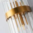 GobekUsa Contemporary Cylinder Sconce Light: Dual Head Gold Wall Mounted Fixture with Crystal Rod Accent