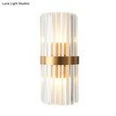 GobekUsa Contemporary Cylinder Sconce Light: Dual Head Gold Wall Mounted Fixture with Crystal Rod Accent