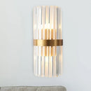 GobekUsa Contemporary Cylinder Sconce Light: Dual Head Gold Wall Mounted Fixture with Crystal Rod Accent