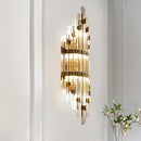 GobekUsa Shield Crystal Rod Wall Sconce - Gold 3-Light Fixture for Living Room