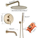 GobekUsa Gold Shower Faucet with Rainfall Head and Hand Sprayer - Wall Mount Mixer Set