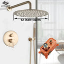 GobekUsa Gold Shower Faucet with Rainfall Head and Hand Sprayer - Wall Mount Mixer Set