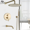 GobekUsa Gold Shower Faucet with Rainfall Head and Hand Sprayer - Wall Mount Mixer Set