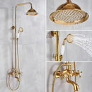 GobekUsa Gold Shower Faucet Set with 8" Rainfall Shower Head and Hand Shower