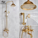 GobekUsa Gold Shower Faucet Set with 8" Rainfall Shower Head and Hand Shower