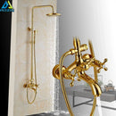 GobekUsa Golden Shower Mixer Taps with 8" Rainfall Shower Head and Handshower