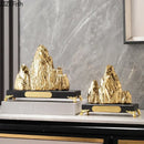 GobekUsa Ceramic Mountain Sculpture Decor - Golden/Silver Landscape Ornament