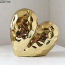 GobekUsa Golden Heart Ceramic Statue: Minimalist Modern Home Decor Ornament