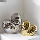 GobekUsa Golden Heart Ceramic Statue: Minimalist Modern Home Decor Ornament