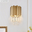 GobekUsa Modern Gold/Smoke Grey Round Wall Mount Lighting with Clear Crystal Teardrop - 2 Bulb Wall Lamp