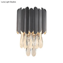 GobekUsa Modern Gold/Smoke Grey Round Wall Mount Lighting with Clear Crystal Teardrop - 2 Bulb Wall Lamp