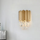 GobekUsa Modern Gold/Smoke Grey Round Wall Mount Lighting with Clear Crystal Teardrop - 2 Bulb Wall Lamp