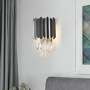 GobekUsa Modern Gold/Smoke Grey Round Wall Mount Lighting with Clear Crystal Teardrop - 2 Bulb Wall Lamp