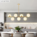 GobekUsa Mid-Century Gold Glass Pendant Lighting - 7 Light Spherical Island Ceiling Light for Dining Table