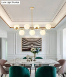 GobekUsa Mid-Century Gold Glass Pendant Lighting - 7 Light Spherical Island Ceiling Light for Dining Table