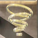 GobekUsa Crystal Circle LED Chandelier: Nordic Modern Stairs Pendant Lighting with Dimmable LED for Living Room