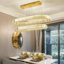 GobekUsa Crystal Circle LED Chandelier: Nordic Modern Stairs Pendant Lighting with Dimmable LED for Living Room