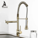 GobekUsa Gold Spring Spout Kitchen Faucet - Single Pull Out Mixer Tap