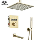 GobekUsa Gold Thermostatic Rainfall Shower Faucet Mixer Set for Bathroom with Ceiling Wall Mount