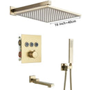 GobekUsa Gold Thermostatic Rainfall Shower Faucet Mixer Set for Bathroom with Ceiling Wall Mount