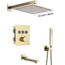 GobekUsa Gold Thermostatic Rainfall Shower Faucet Mixer Set for Bathroom with Ceiling Wall Mount