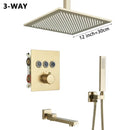 GobekUsa Gold Thermostatic Rainfall Shower Faucet Mixer Set for Bathroom with Ceiling Wall Mount