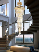 GobekUsa Gold Stainless Steel Crystal Chandelier for Long Villa Staircase Lighting
