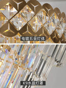 GobekUsa Gold Stainless Steel Crystal Chandelier for Long Villa Staircase Lighting