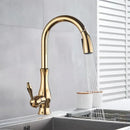 GobekUsa Gold Swivel Spout Kitchen Faucet with Pull Down Sprayer