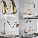 GobekUsa Gold Swivel Spout Kitchen Faucet with Pull Down Sprayer