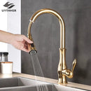GobekUsa Gold Swivel Spout Kitchen Faucet with Pull Down Sprayer