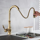 GobekUsa Gold Swivel Spout Kitchen Faucet with Pull Down Sprayer