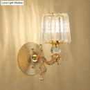 GobekUsa Modern Gold Tapered Wall Light Fixture - Elegant Crystal Block Sconce for Bedroom - 1/2 Lights