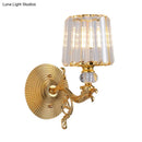 GobekUsa Modern Gold Tapered Wall Light Fixture - Elegant Crystal Block Sconce for Bedroom - 1/2 Lights