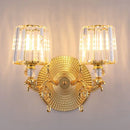 GobekUsa Modern Gold Tapered Wall Light Fixture - Elegant Crystal Block Sconce for Bedroom - 1/2 Lights