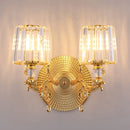 GobekUsa Modern Gold Tapered Wall Light Fixture - Elegant Crystal Block Sconce for Bedroom - 1/2 Lights