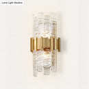 GobekUsa Modern Textured Glass Half-Cylinder Wall Sconce Light Fixture - Gold Finish