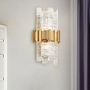 GobekUsa Modern Textured Glass Half-Cylinder Wall Sconce Light Fixture - Gold Finish
