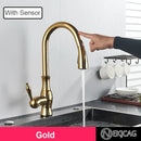 GobekUsa Gold Sensor Kitchen Faucet Pull Out Touch Control Mixer Tap Sink Crane