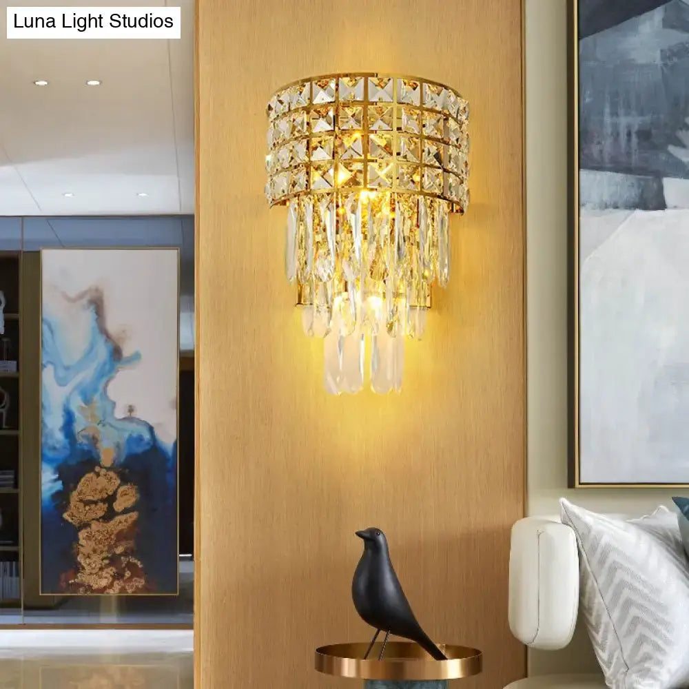 GobekUsa Modern Gold Triangular Crystal Wall Lamp with 3 Lights, photo 6 of 6