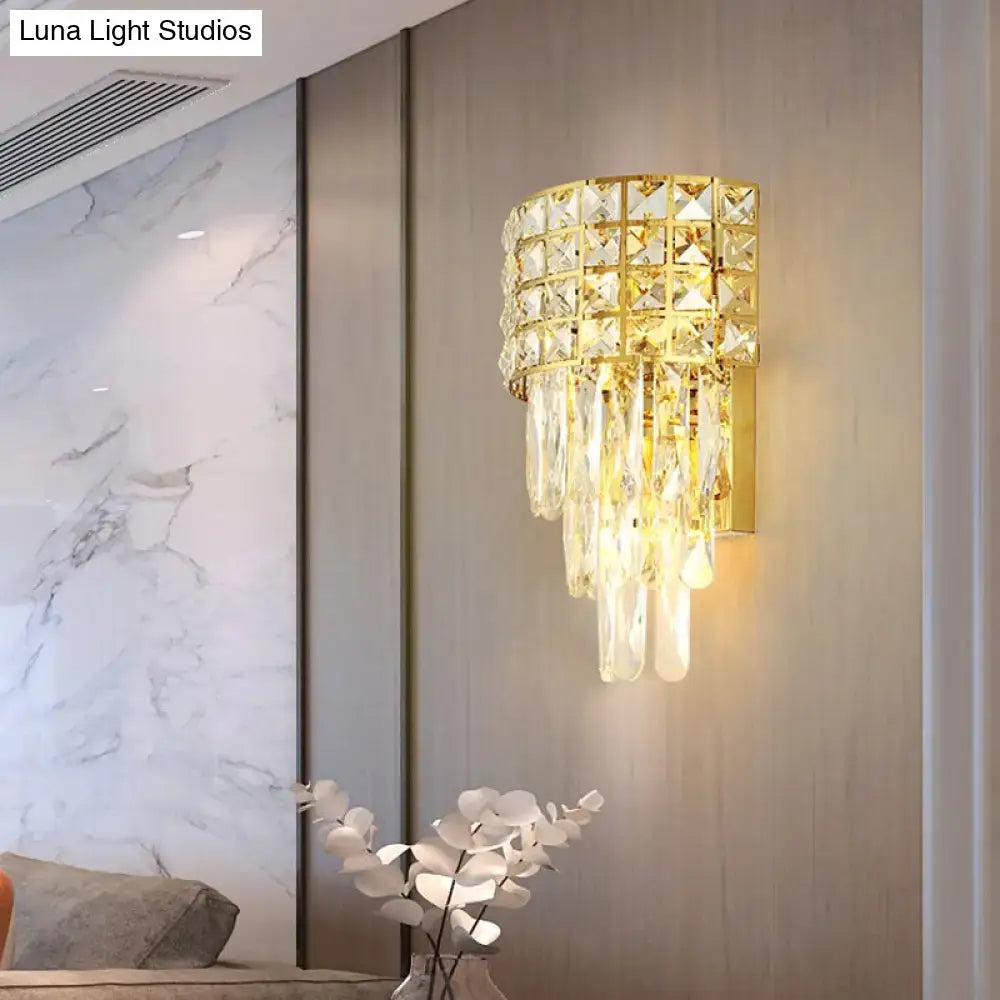 GobekUsa Modern Gold Triangular Crystal Wall Lamp with 3 Lights, photo 2 of 6