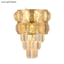 GobekUsa Modern Gold Wall Lamp with Clear K9 Crystal, 3-Bulb Layered Design