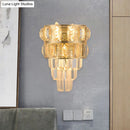 GobekUsa Modern Gold Wall Lamp with Clear K9 Crystal, 3-Bulb Layered Design